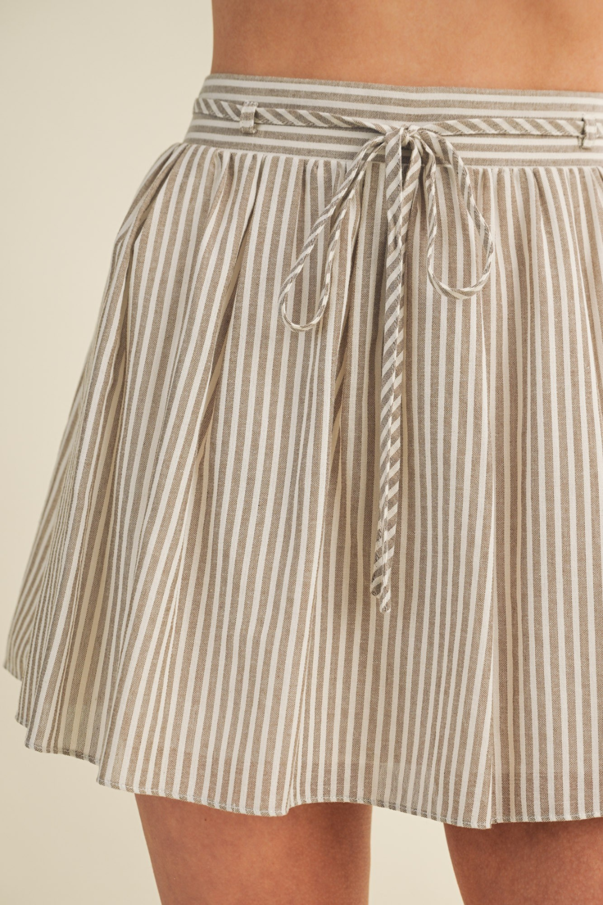 Vertical Stripe Drawstring Mini Skirt