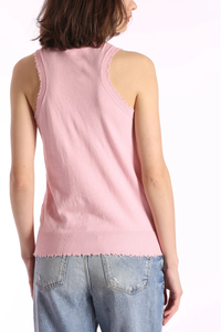 Minnie Rose Cotton Cashmere Frayed Tank