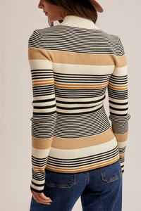Stripe Mock Neck Rib Sweater Top
