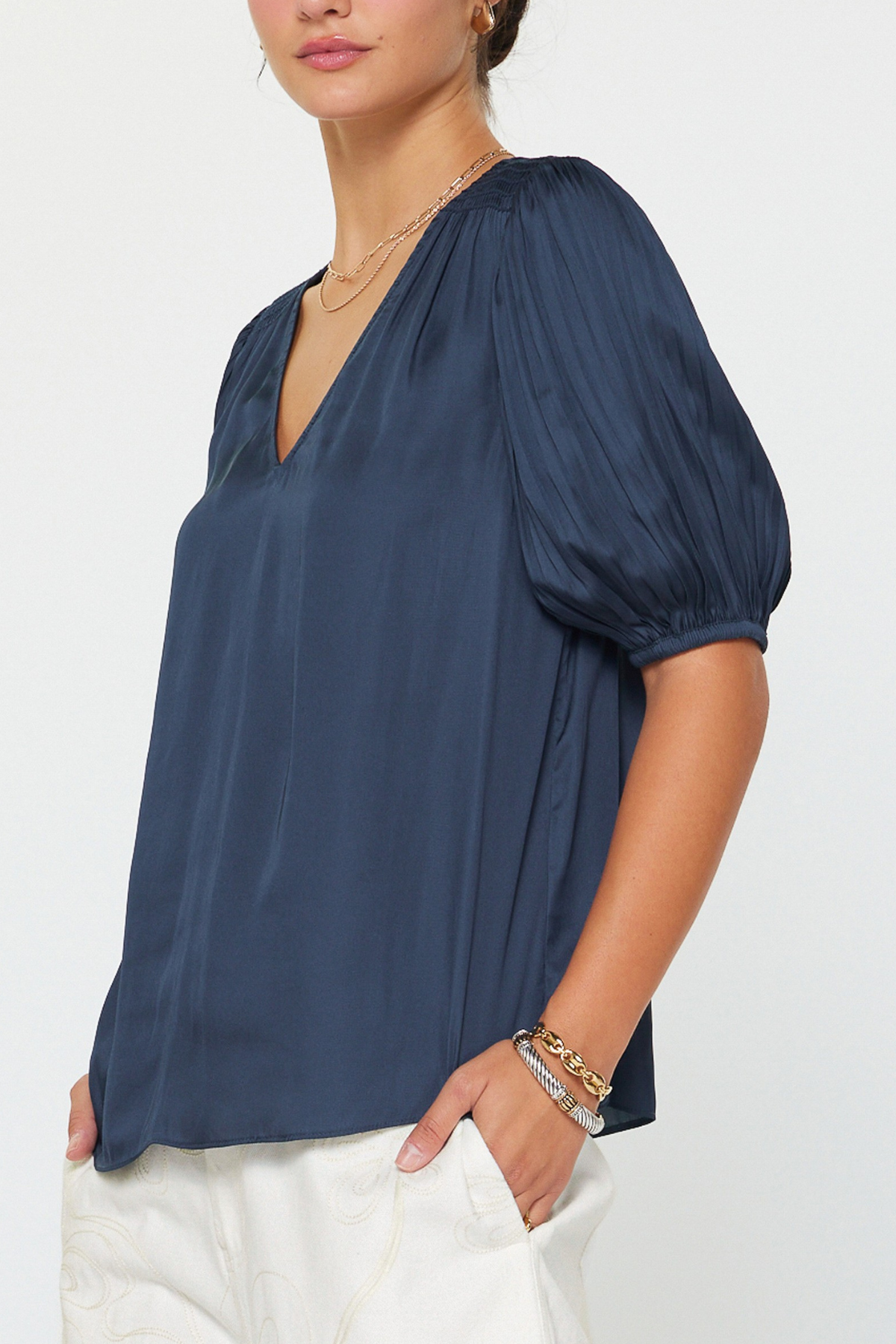 Pleated Short Sleeve Blouse