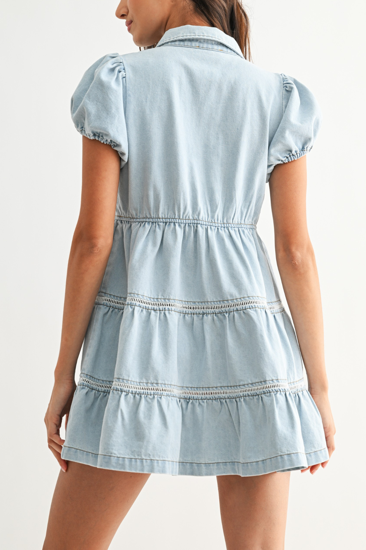 Puff Sleeve Denim Mini Dress