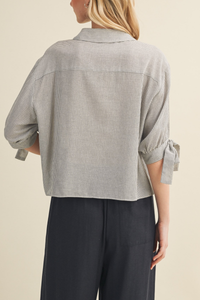 Tie Sleeve Button Up Top