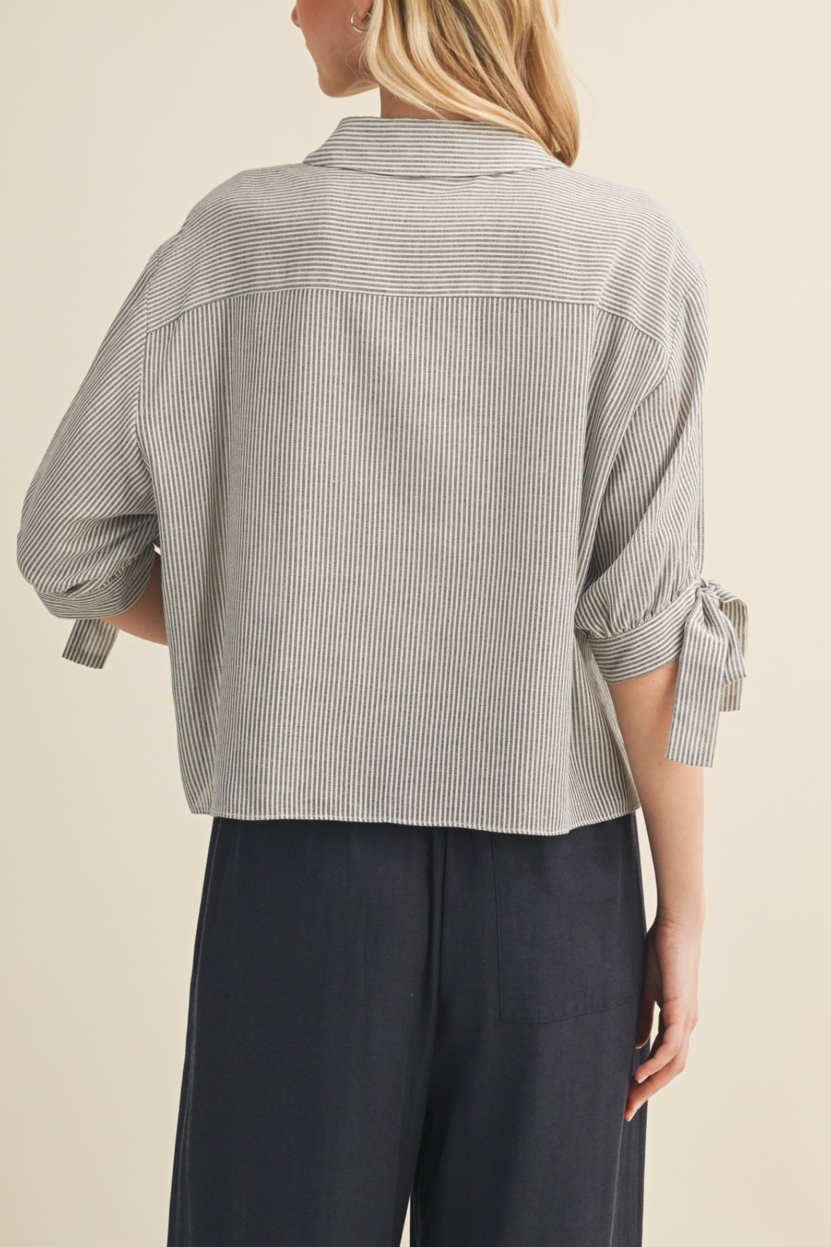Tie Sleeve Button Up Top