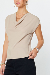 Draped Cowl Neck Cap Sleeve Top