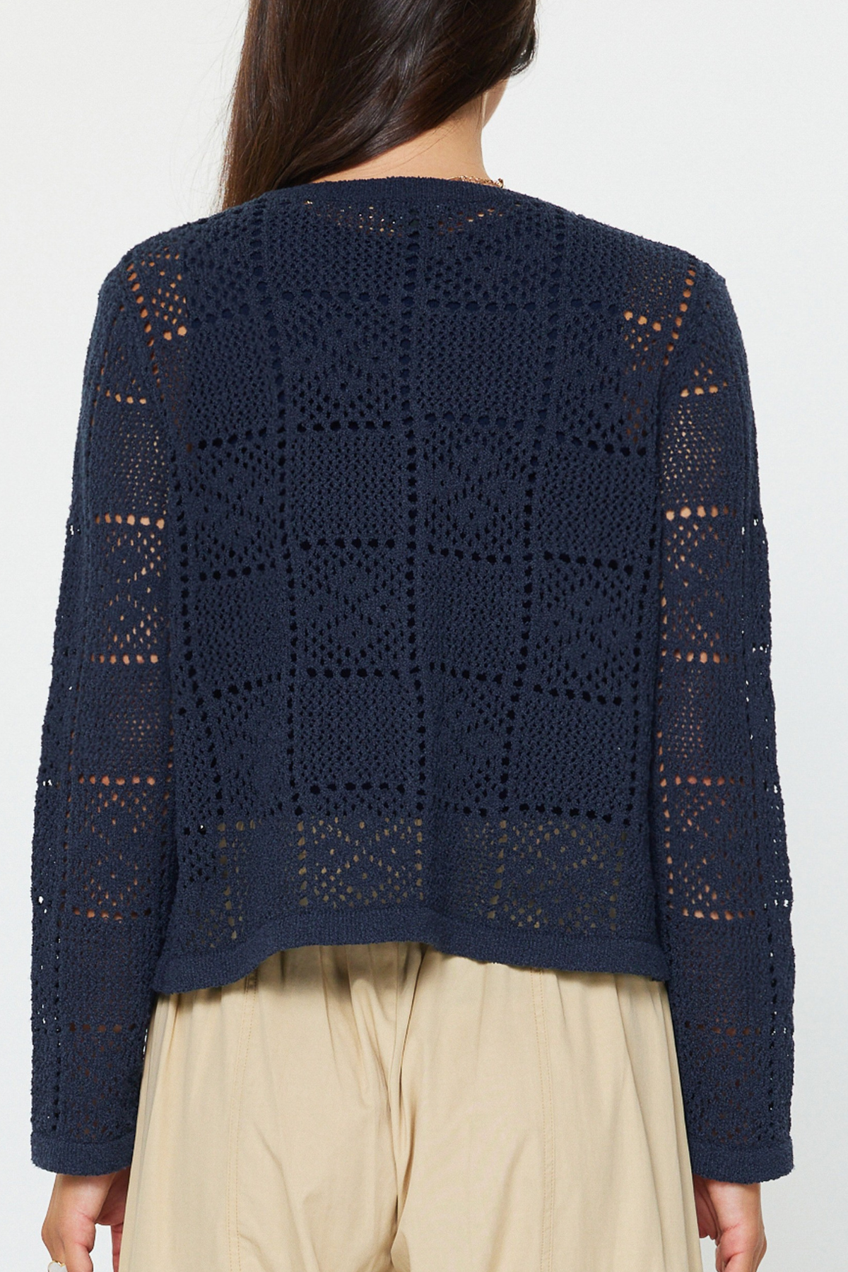 Open Knit Button Down Cardigan