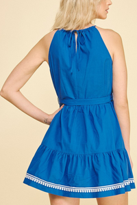 Halter Neck Floral Embroidered Mini Dress