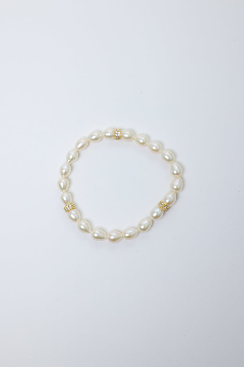PG Designs Pearl and Gold Stretch Bracelet