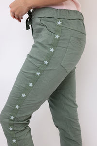 Star Ribbon Side Stripe Drawstring Crinkle Jogger