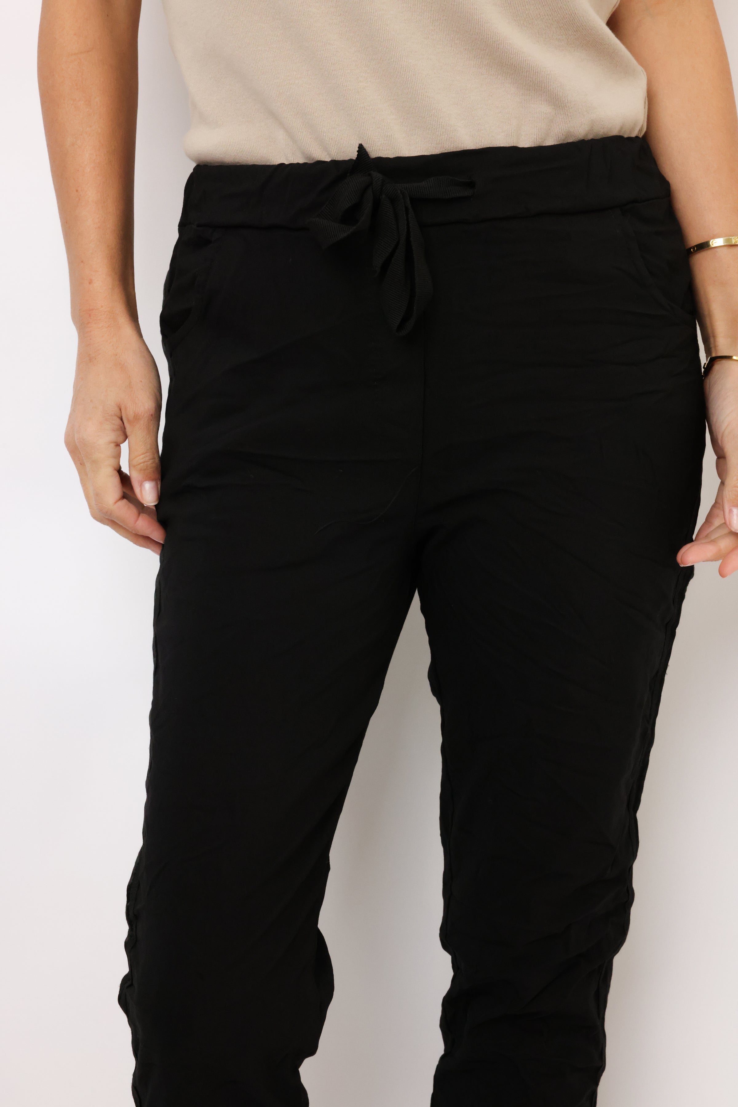 Ribbon Stripe Drawstring Crinkle Jogger