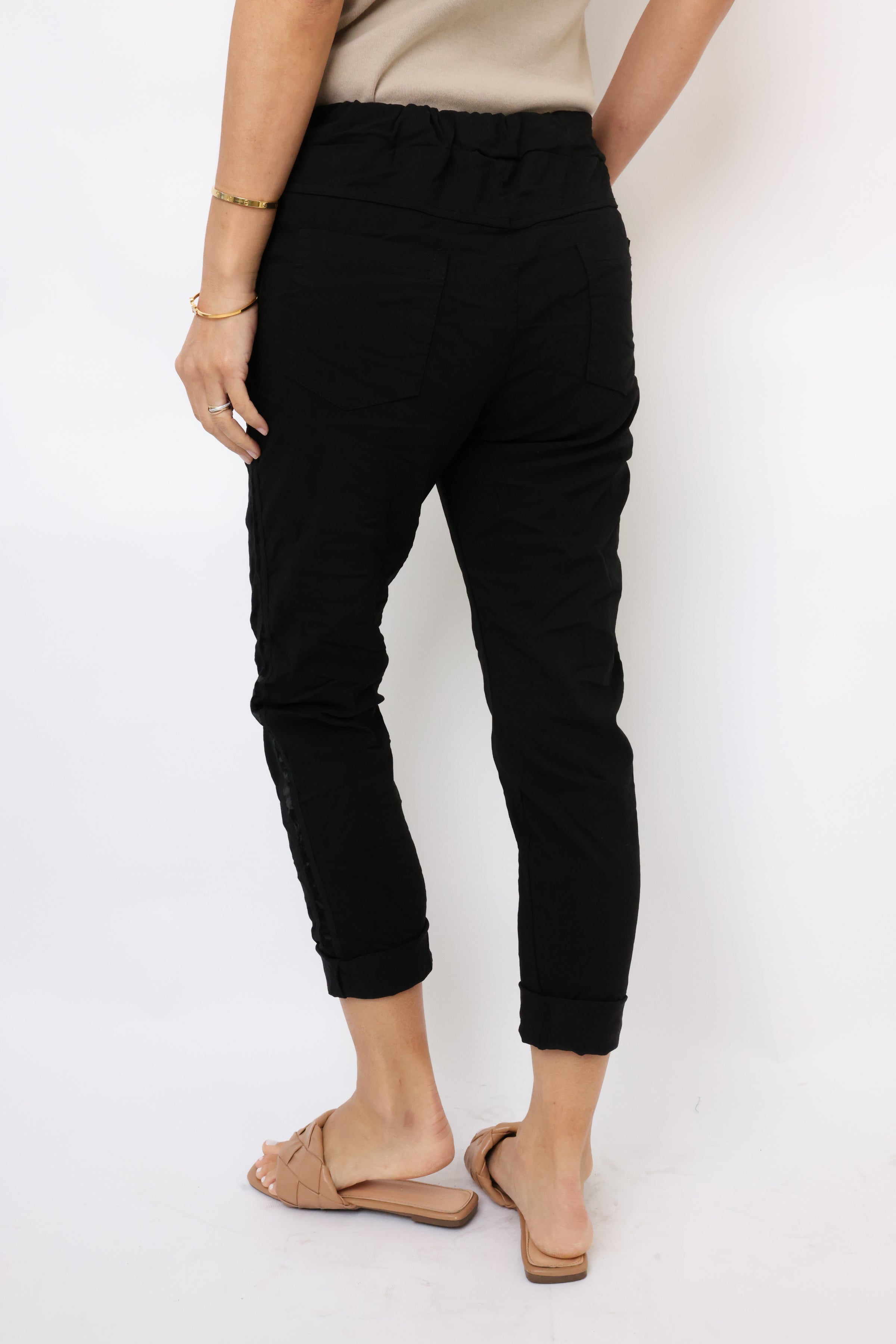 Ribbon Stripe Drawstring Crinkle Jogger