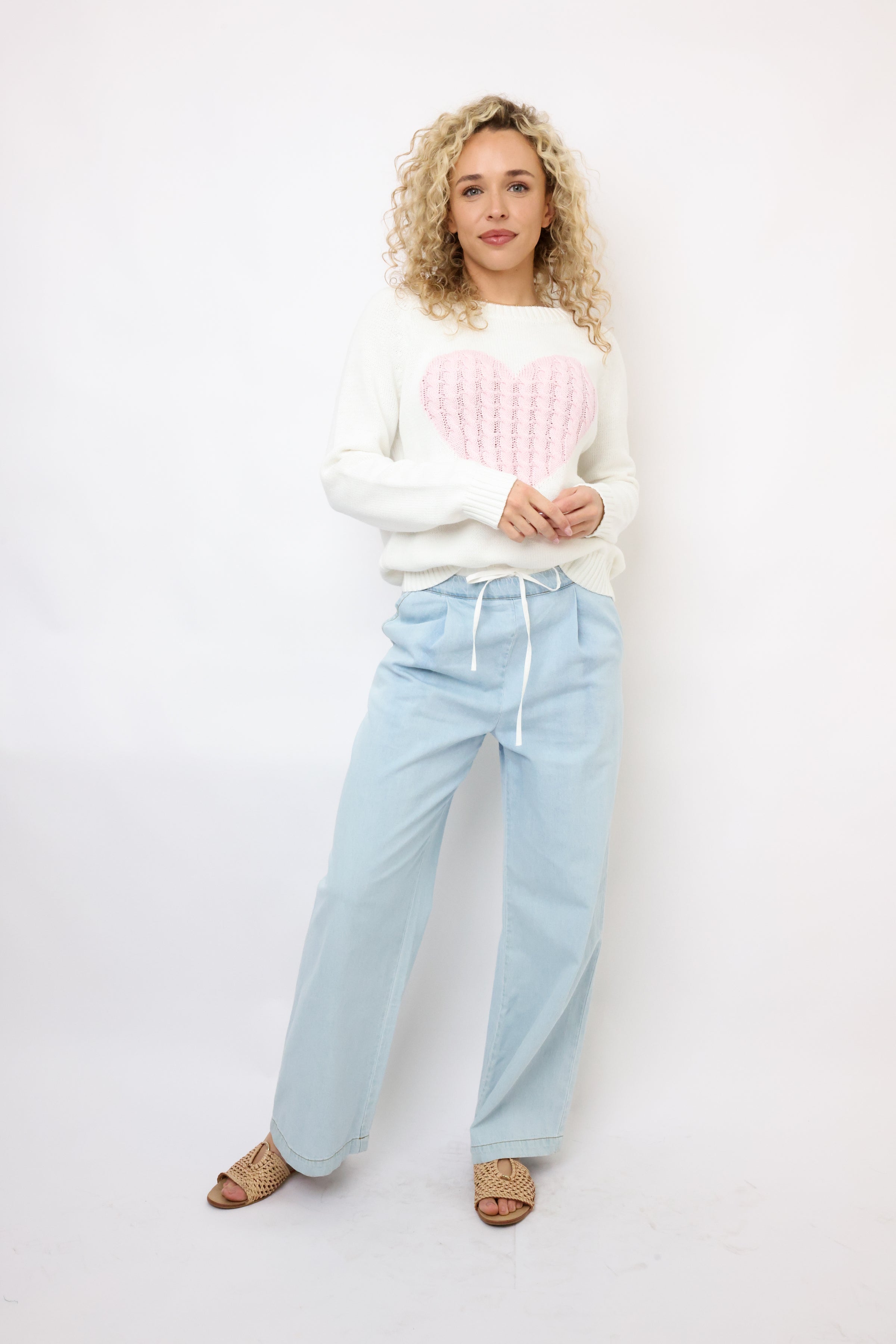 Contrast Waistband Wide Leg Jeans