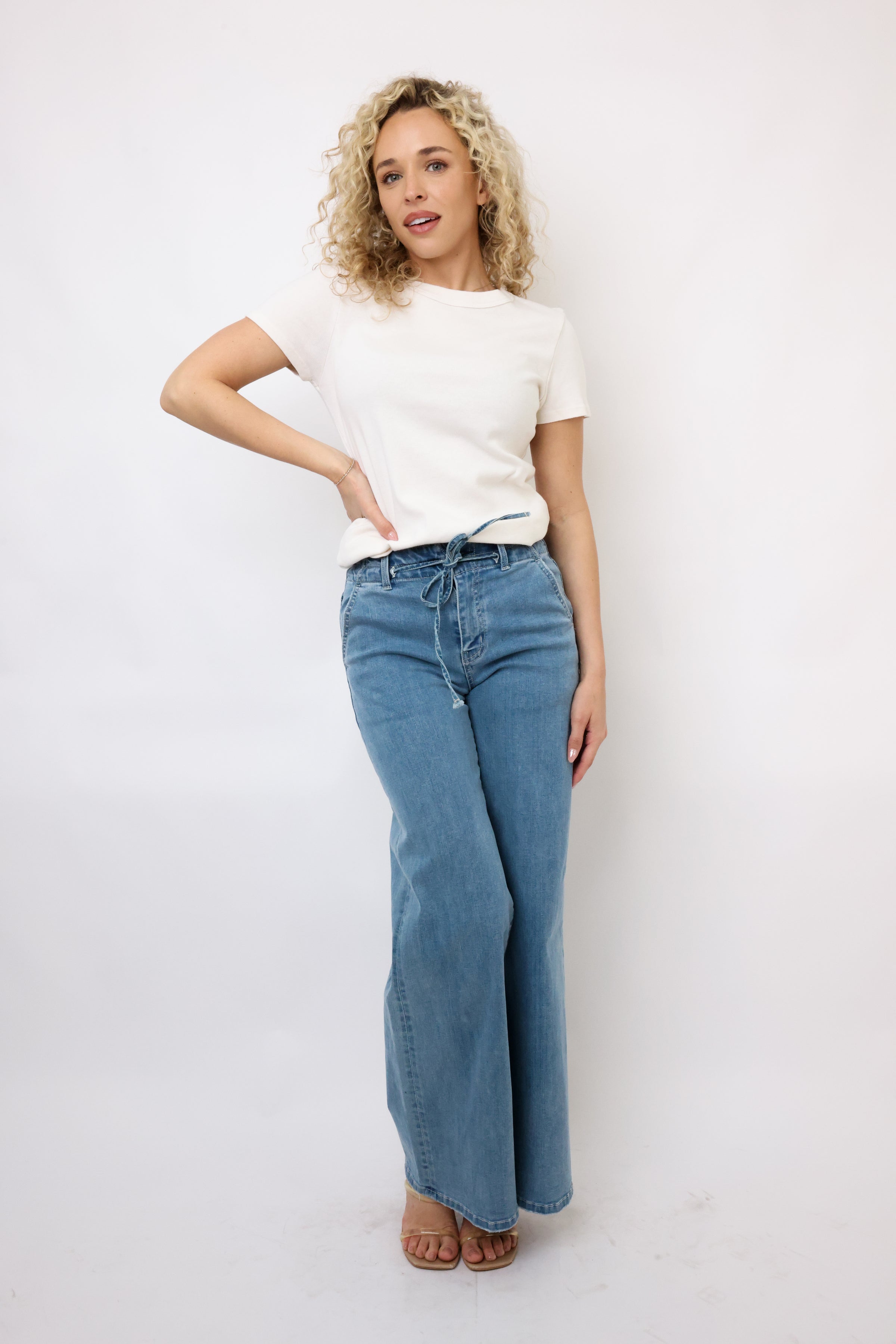 Vervet High Rise Waist Tie Palazzo Pants