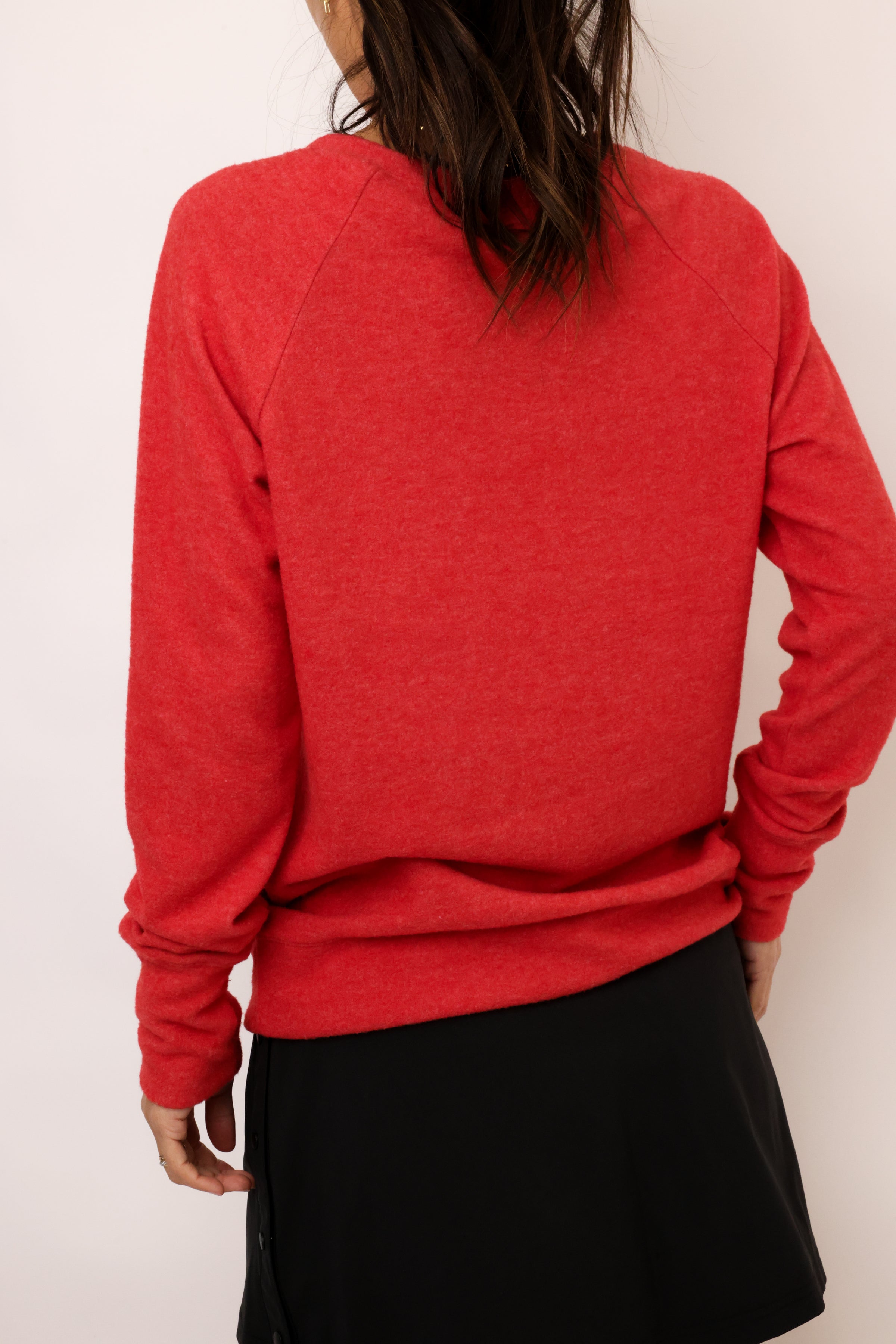 Embroidered Wasted Lightweight Brushed Fleece Pullover Sweater