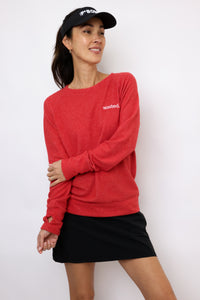 Embroidered Wasted Lightweight Brushed Fleece Pullover Sweater