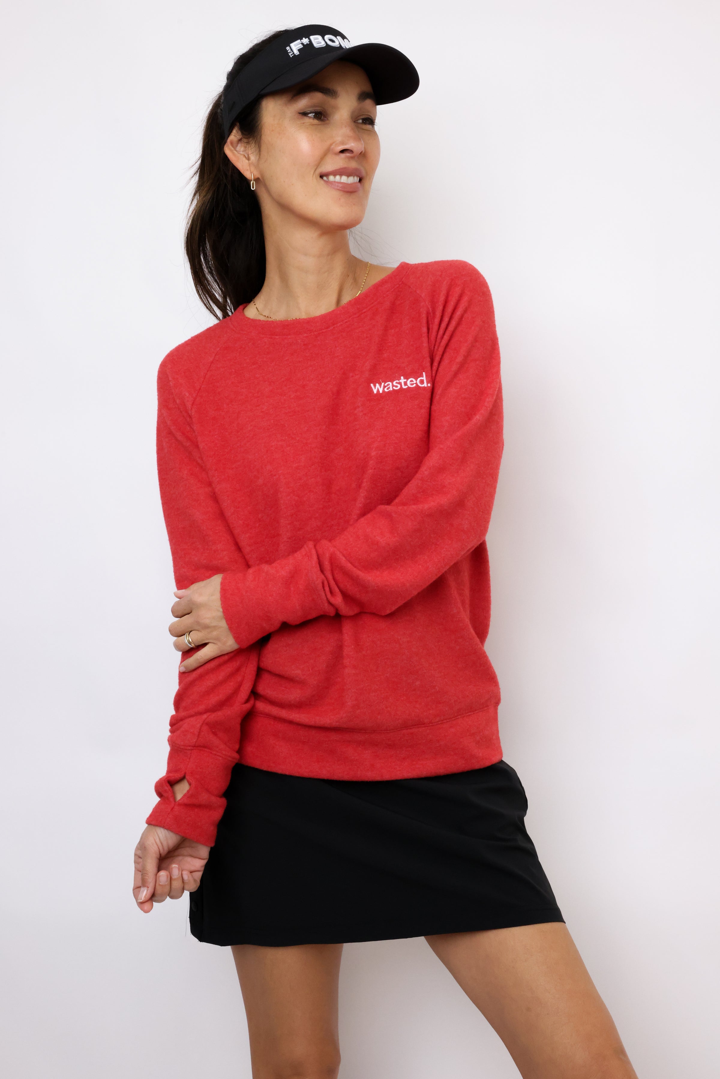 Embroidered Wasted Lightweight Brushed Fleece Pullover Sweater