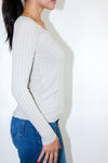 V Neck Long Sleeve Sweater Ribbed Top