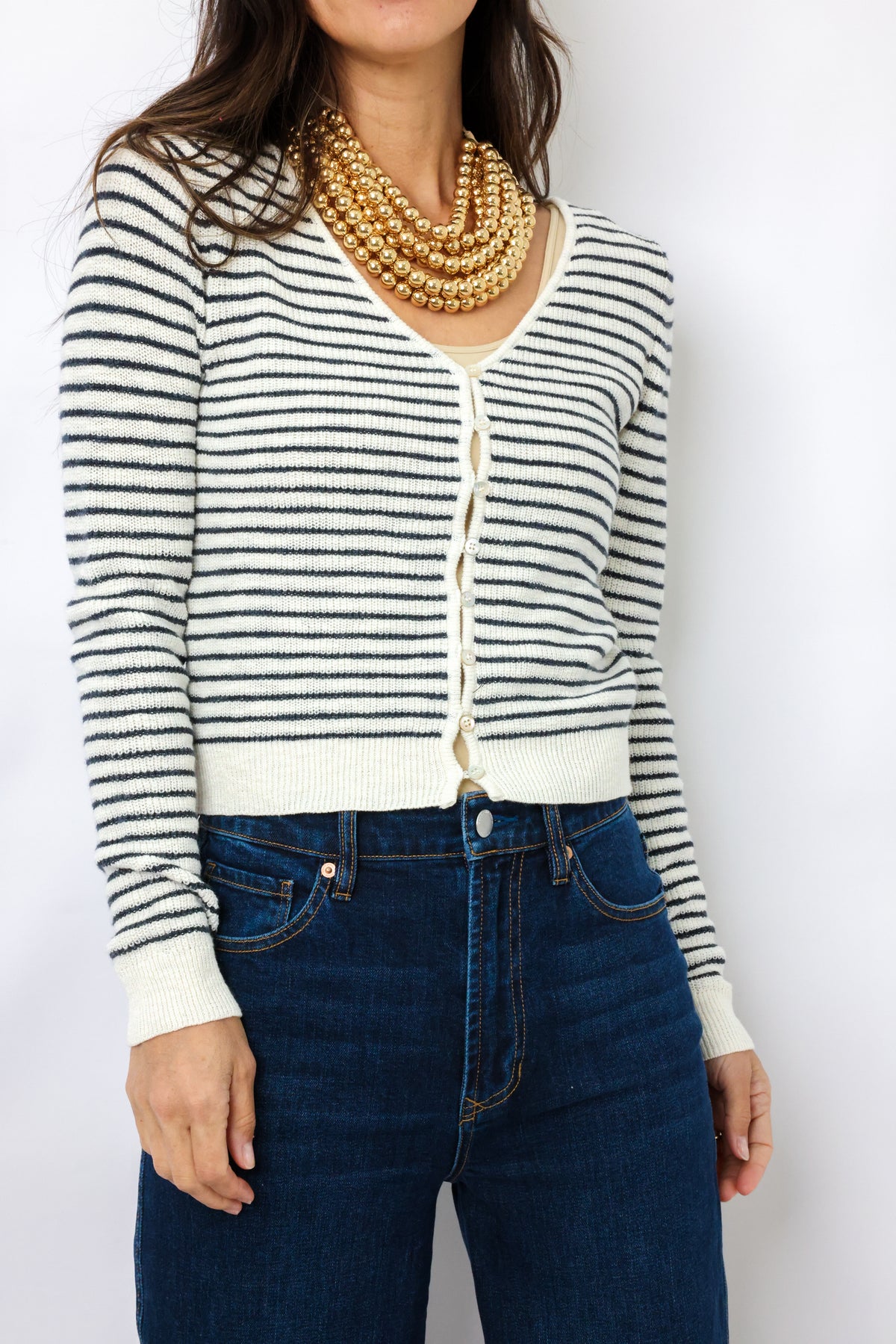 Lexi Stripe Cropped Vneck Cardigan
