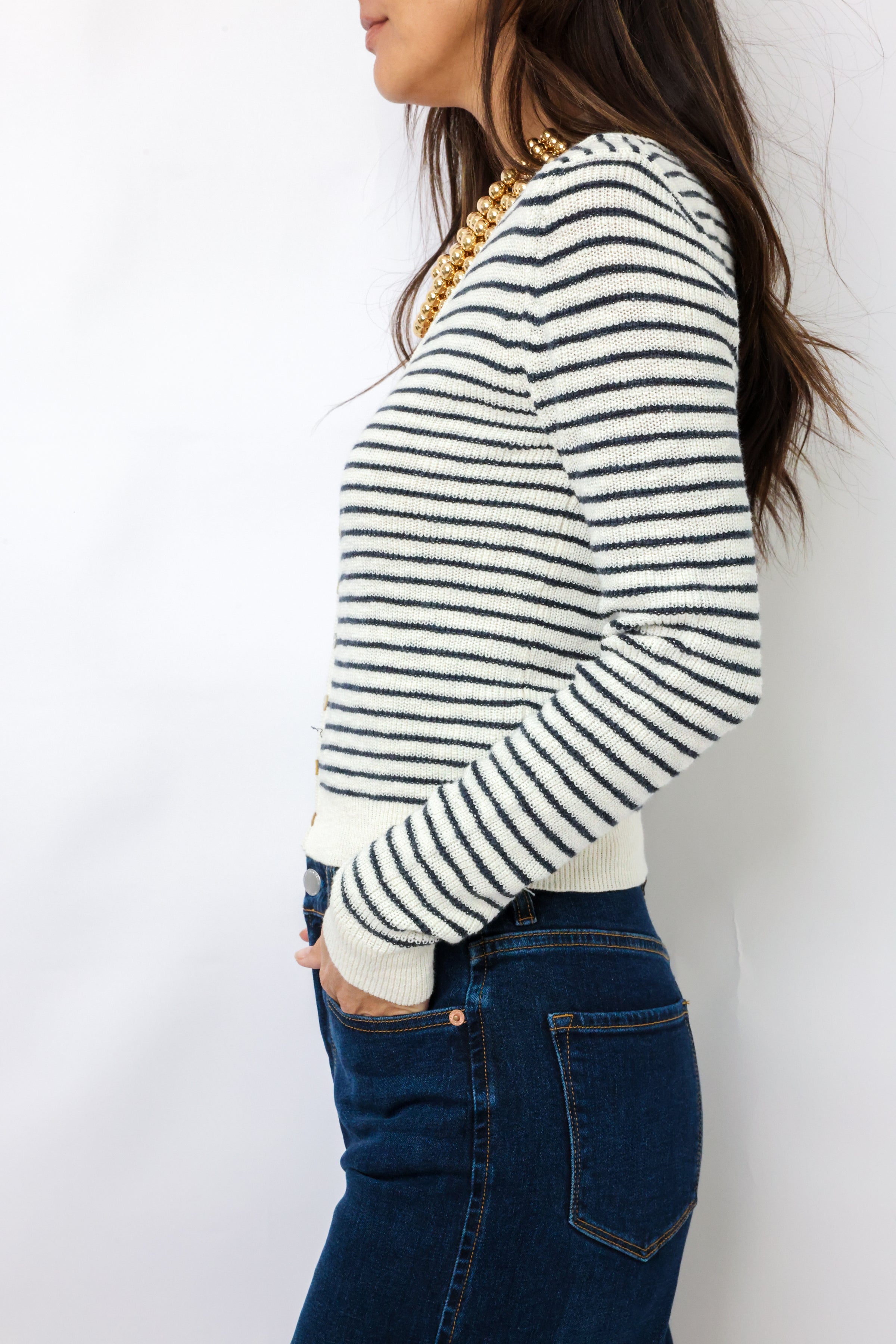 Lexi Stripe Cropped Vneck Cardigan