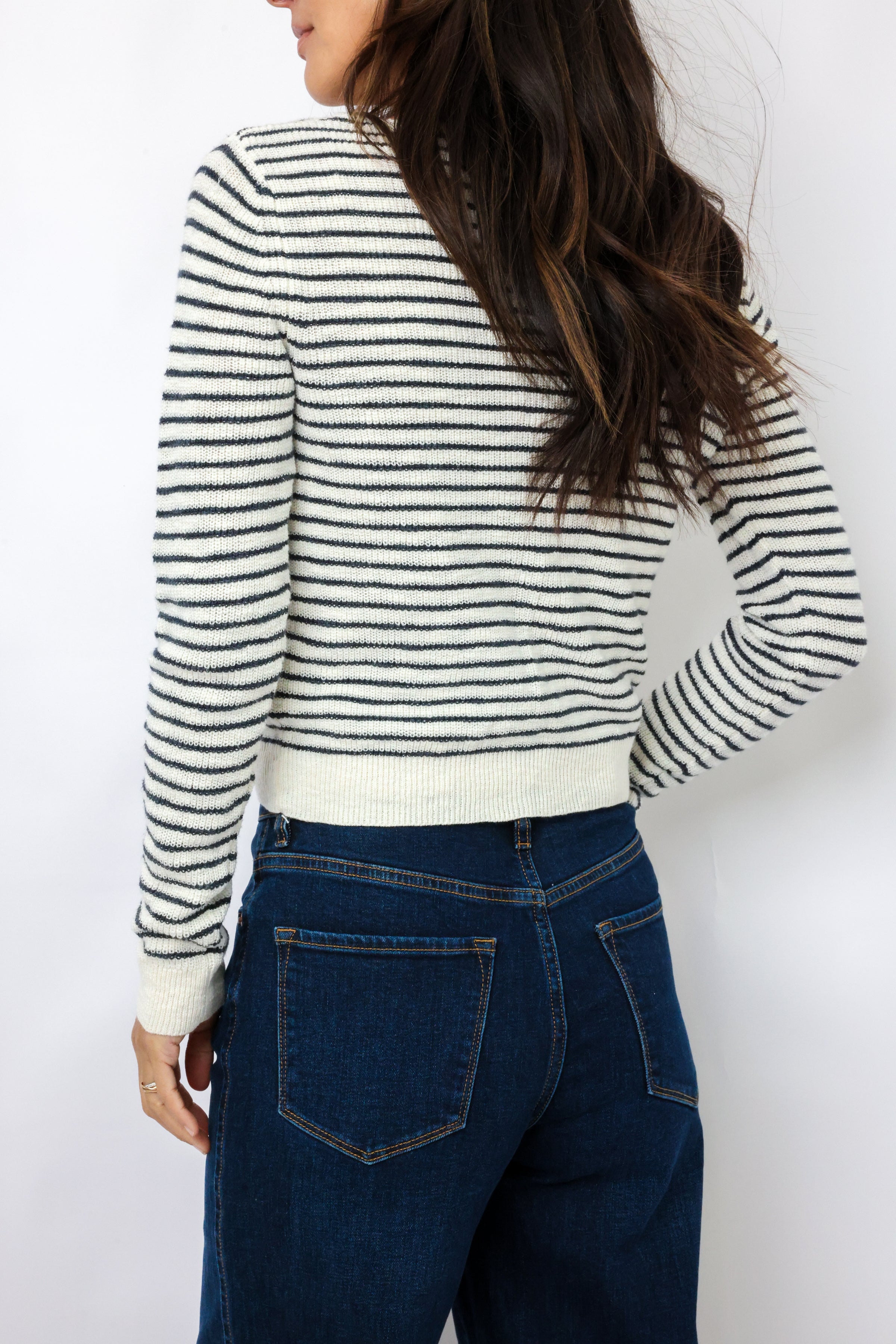 Lexi Stripe Cropped Vneck Cardigan