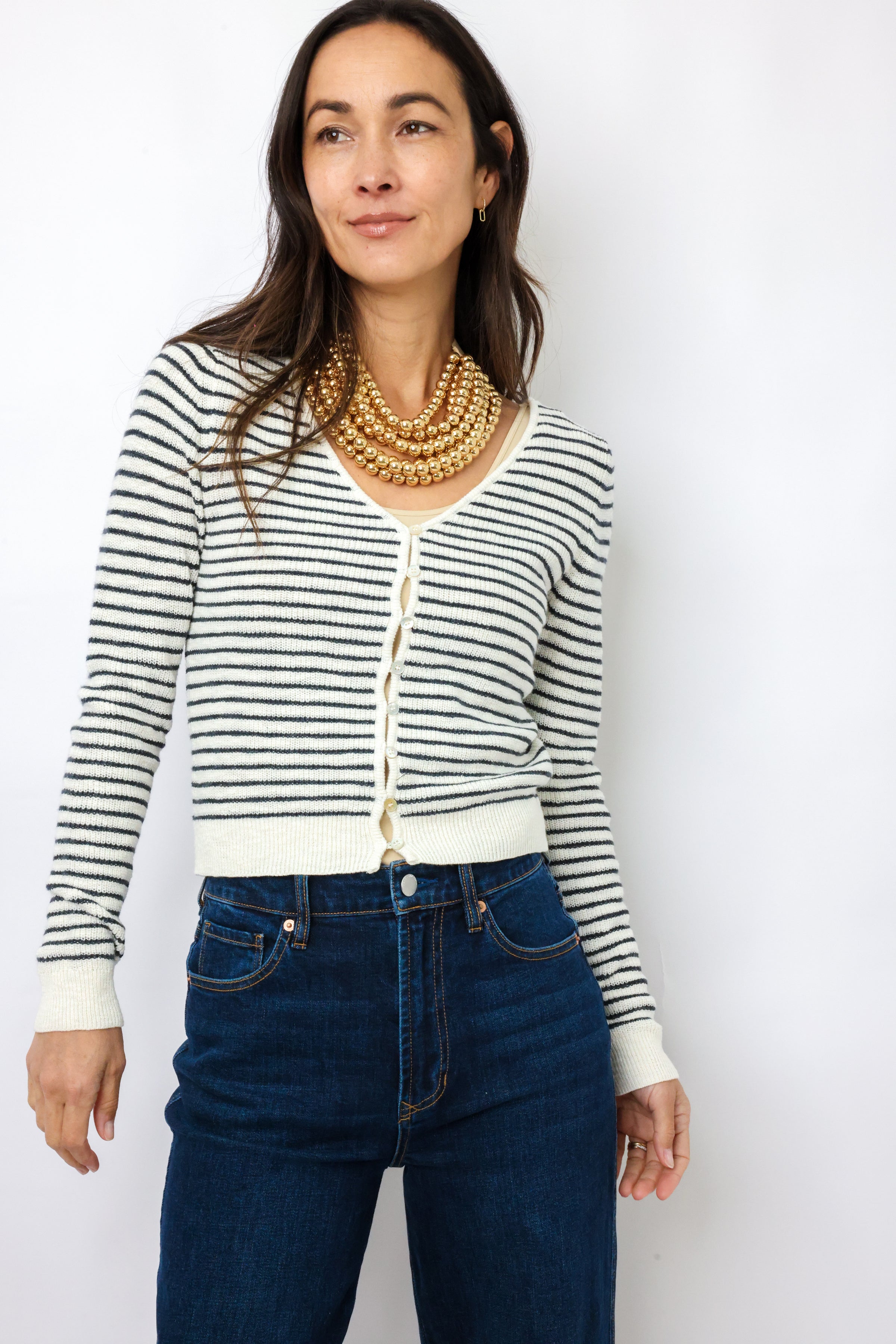 Lexi Stripe Cropped Vneck Cardigan