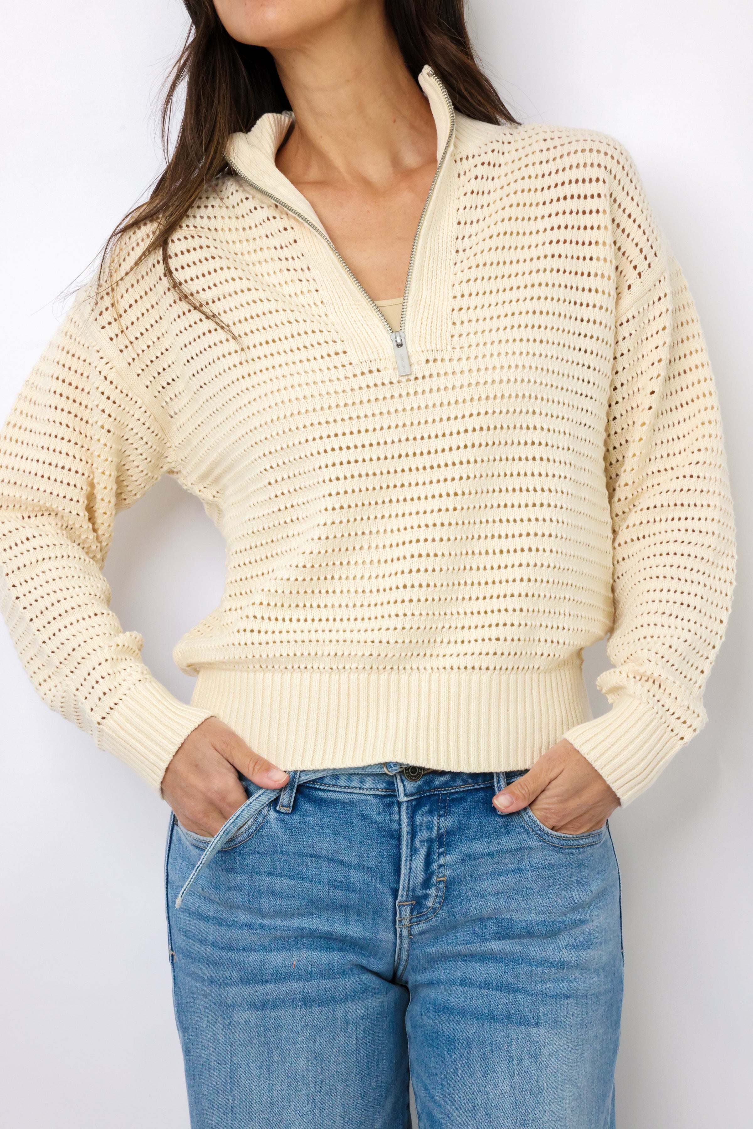Sanctuary Open Knit Half Zip Sweater