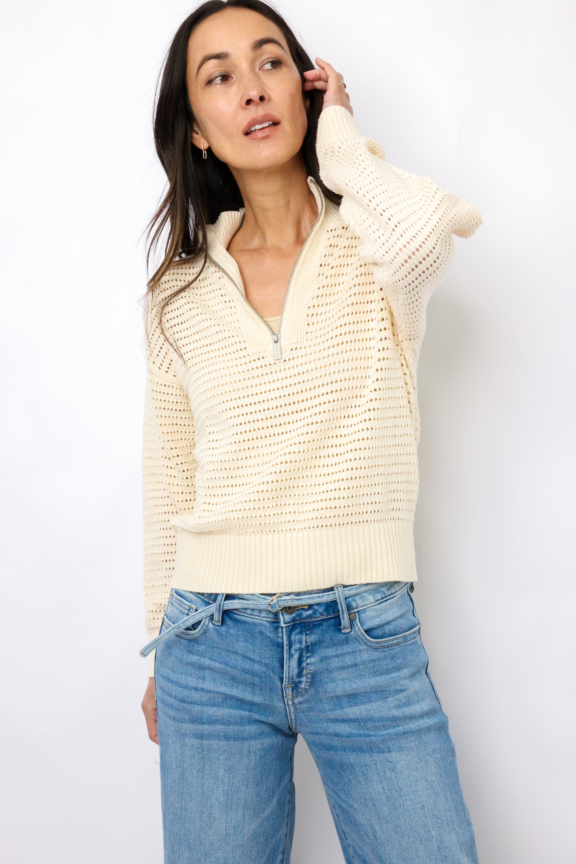 Sanctuary Open Knit Half Zip Sweater