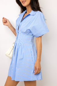 Button Down Pleated Mini Dress
