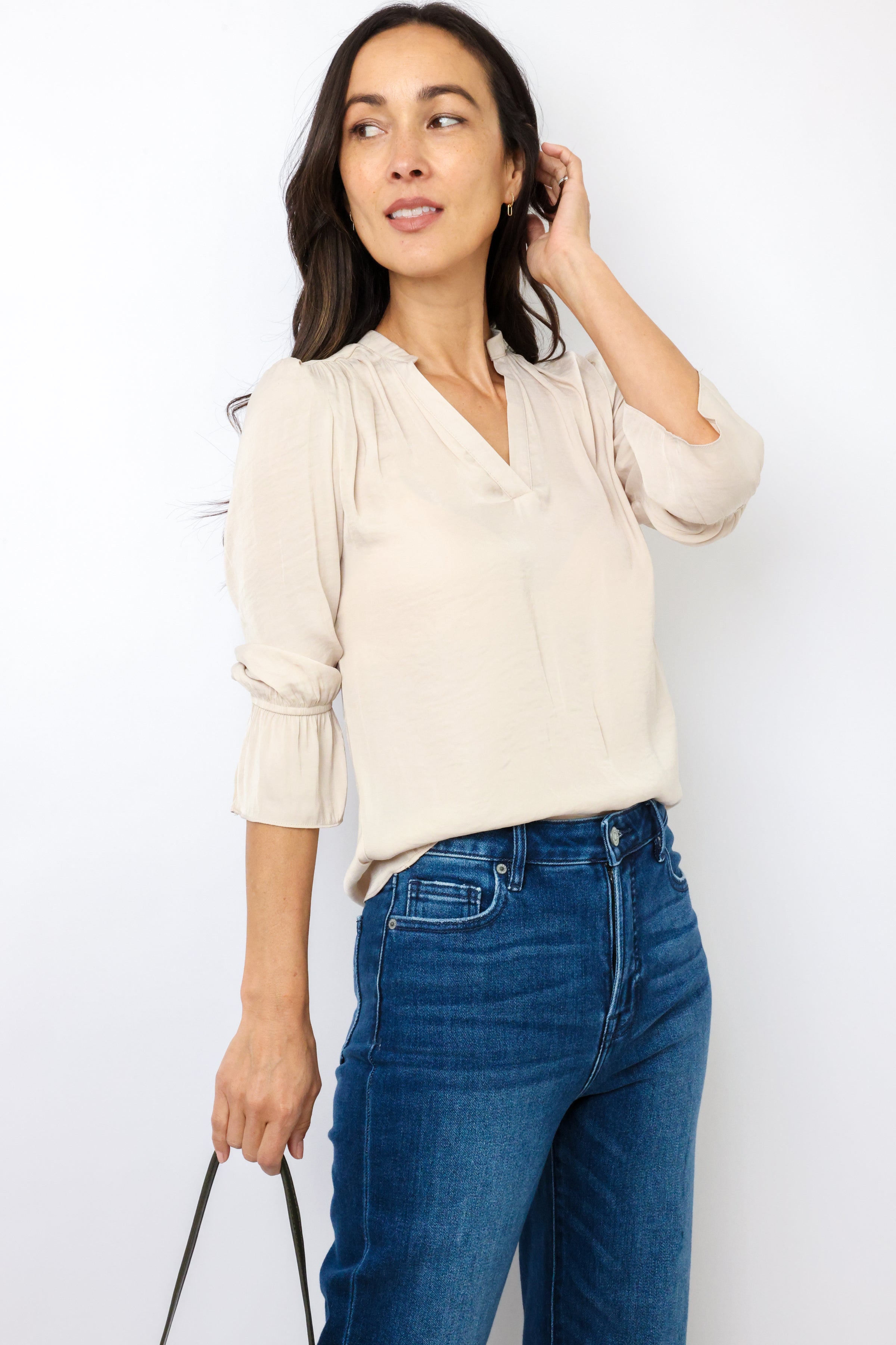 V-neck Blouse With Flared Cuffs
