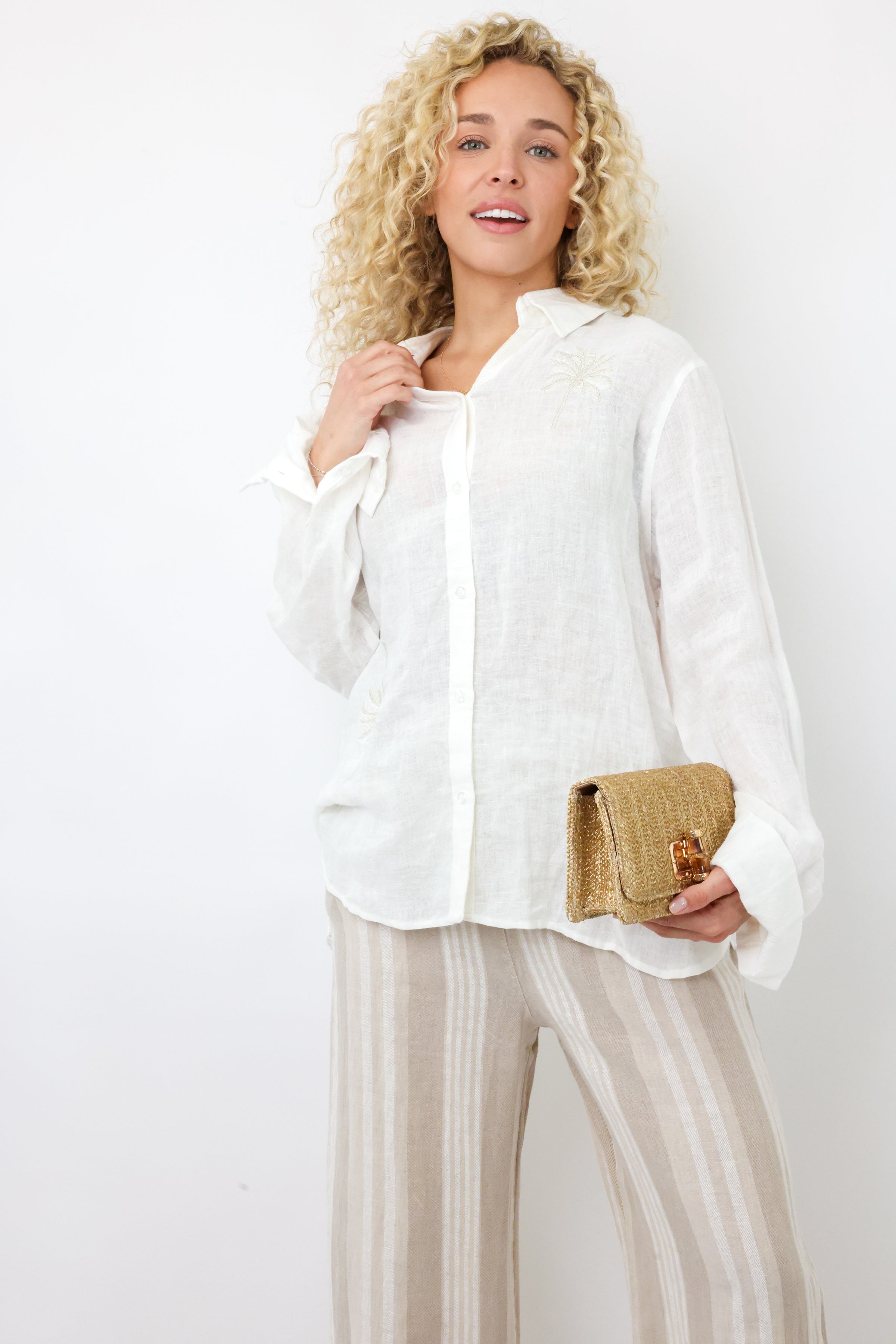Romi Basha Palms Linen Selena Shirt
