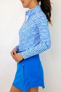 IBKUL Landon Stripe Long Sleeve Zip Mock Top
