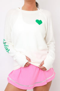 Heart Sleeve Birdies Lightweight Brushed Fleece Pullover Sweater