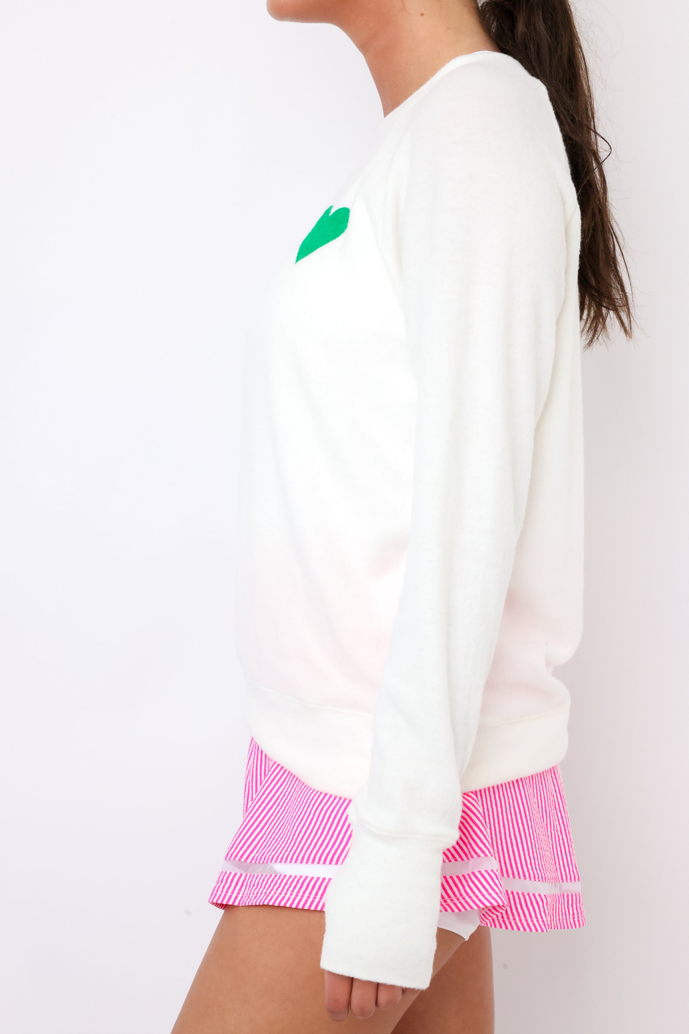 Heart Sleeve Birdies Lightweight Brushed Fleece Pullover Sweater