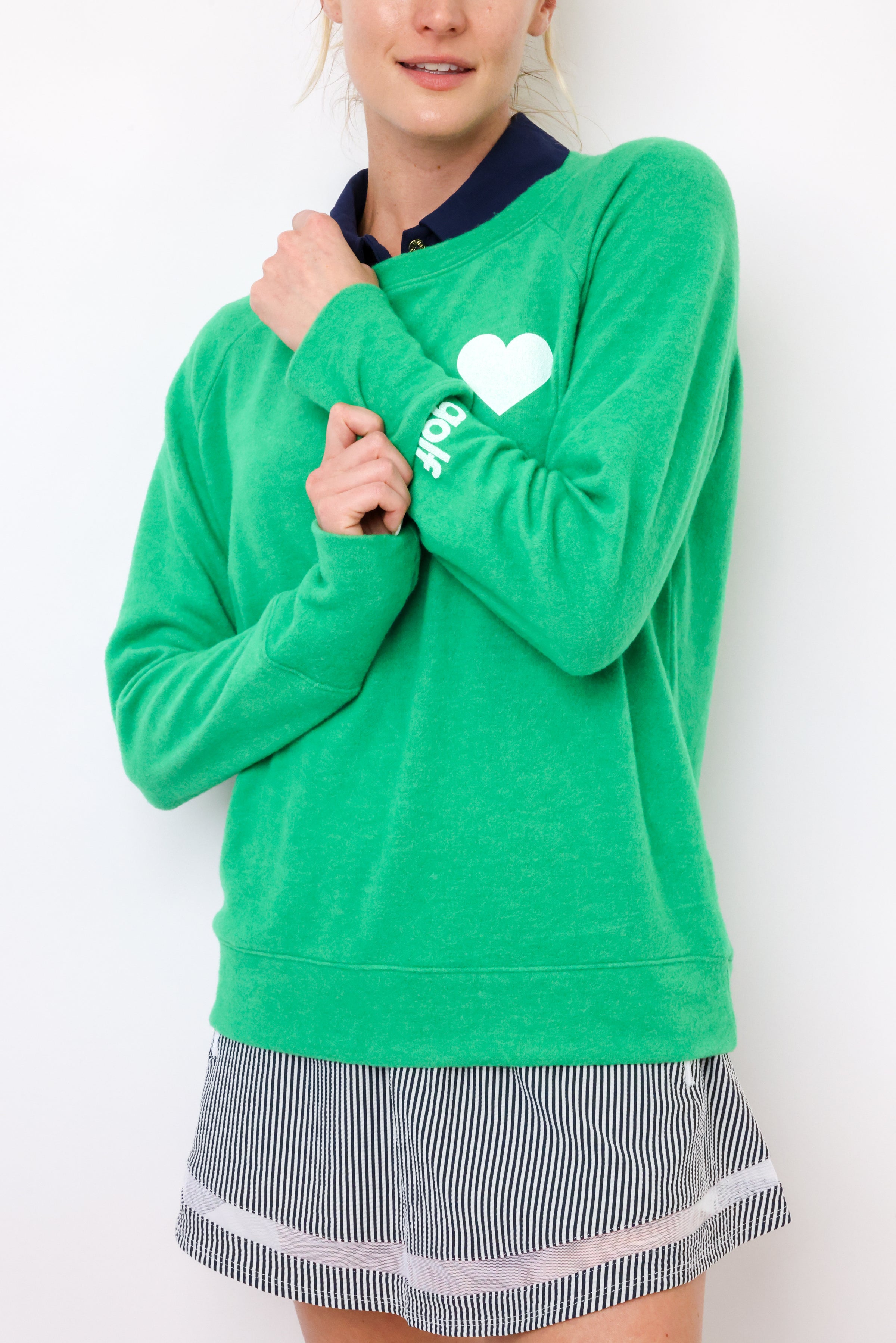 Heart Sleeve Golf Lightweight Brushed Fleece Pullover Sweater
