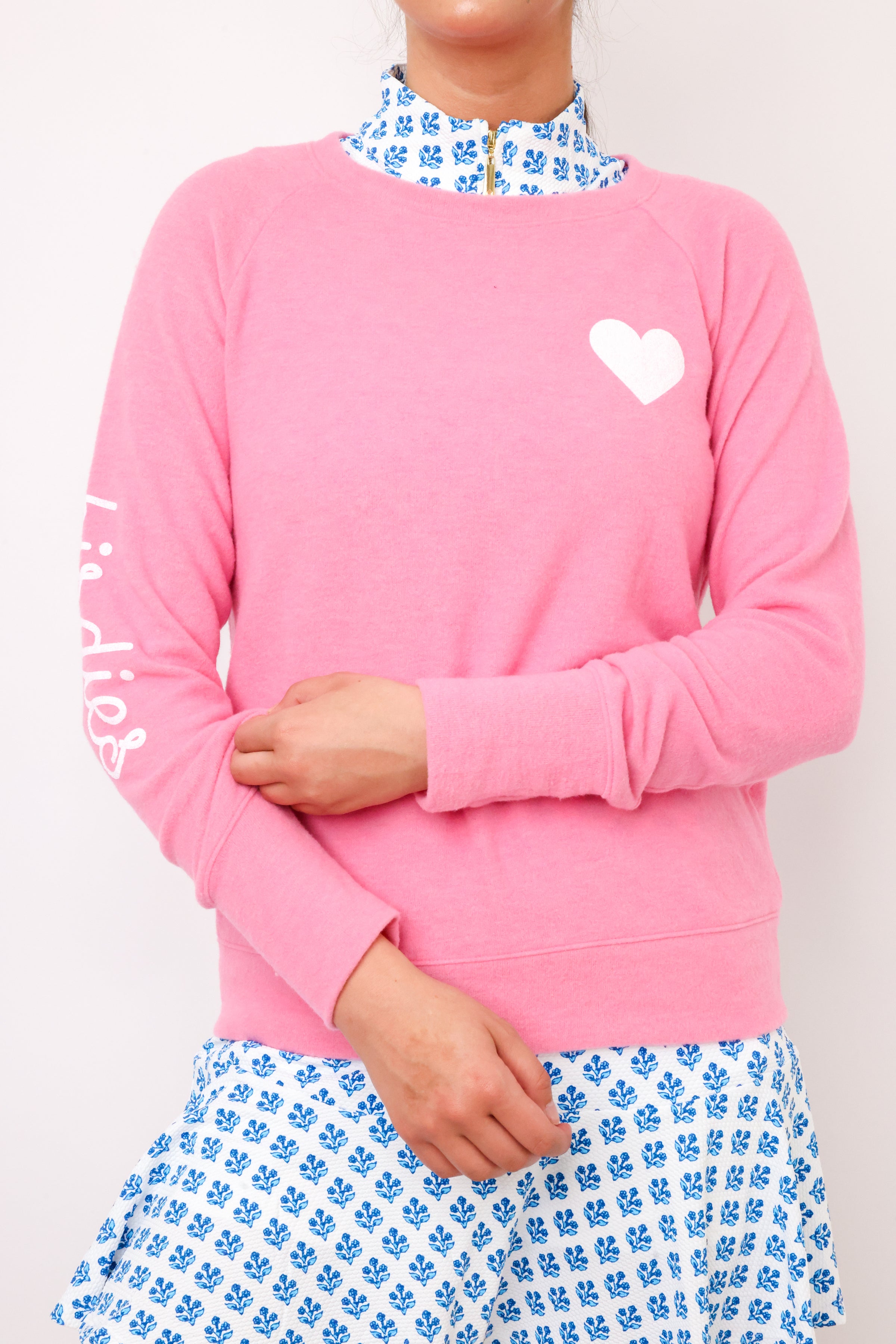 Heart Sleeve Birdies Lightweight Brushed Fleece Pullover Sweater