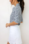 IBKUL Landon Stripe II Print Ruched Elbow Sleeve Top