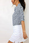 IBKUL Landon Stripe II Print Ruched Elbow Sleeve Top