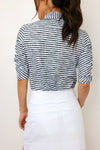 IBKUL Landon Stripe II Print Ruched Elbow Sleeve Top