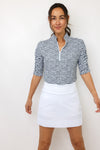 IBKUL Landon Stripe II Print Ruched Elbow Sleeve Top