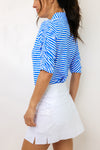 IBKUL Landon Stripe II Print Ruched Elbow Sleeve Top