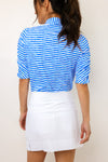 IBKUL Landon Stripe II Print Ruched Elbow Sleeve Top