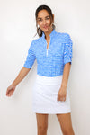 IBKUL Landon Stripe II Print Ruched Elbow Sleeve Top