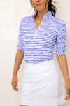 IBKUL Landon Stripe II Print Ruched Elbow Sleeve Top