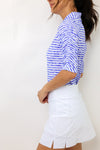 IBKUL Landon Stripe II Print Ruched Elbow Sleeve Top