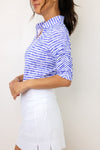 IBKUL Landon Stripe II Print Ruched Elbow Sleeve Top