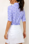 IBKUL Landon Stripe II Print Ruched Elbow Sleeve Top