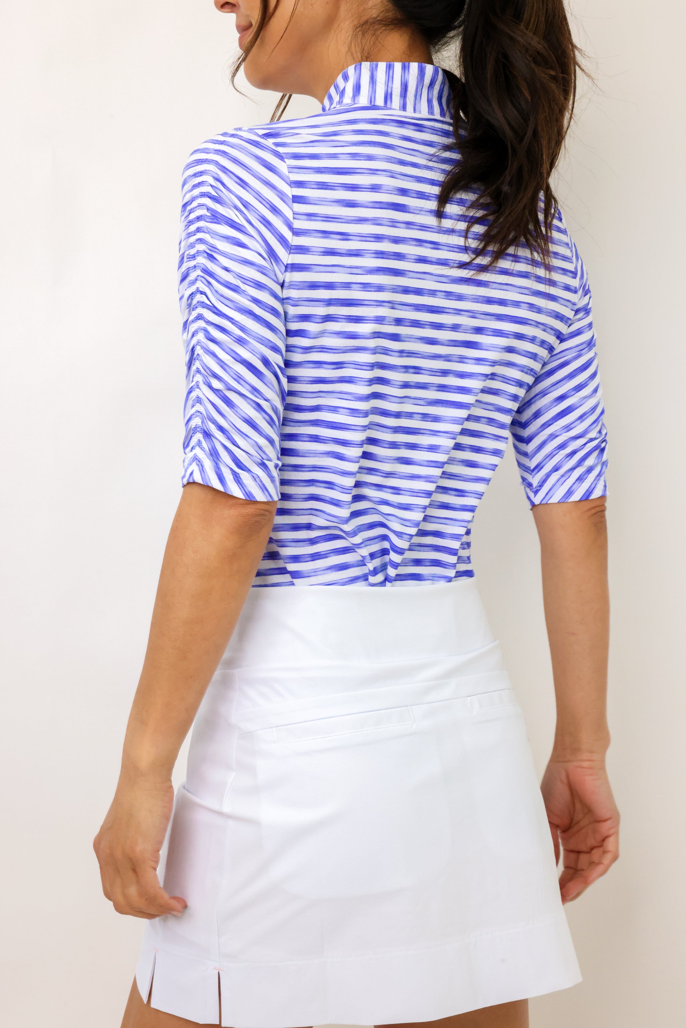 IBKUL Landon Stripe II Print Ruched Elbow Sleeve Top