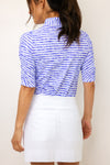 IBKUL Landon Stripe II Print Ruched Elbow Sleeve Top
