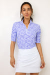 IBKUL Landon Stripe II Print Ruched Elbow Sleeve Top