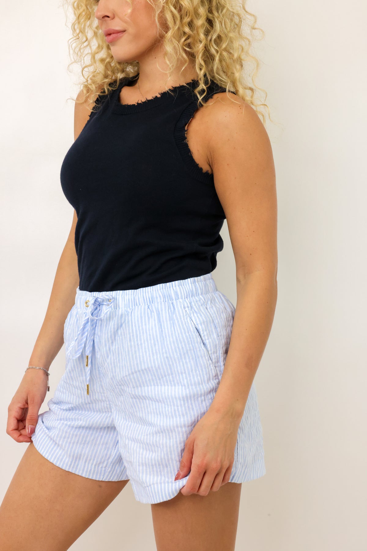 Minnie Rose Cotton Cashmere Frayed Tank