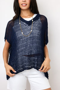 Milio Milano V-Neck Crochet Knit Top